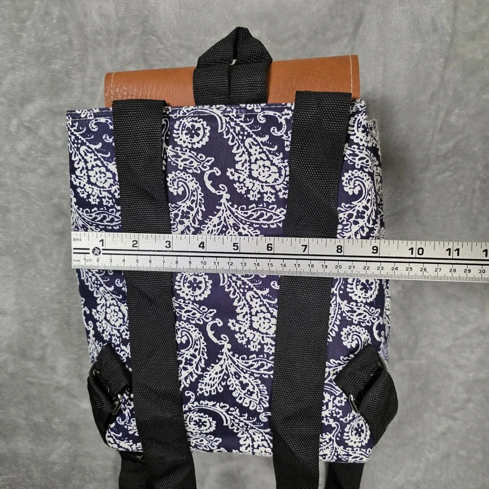 Unbranded Mini Backpack Women Small Navy White Paisley Fair Faux‎ Leather Trim